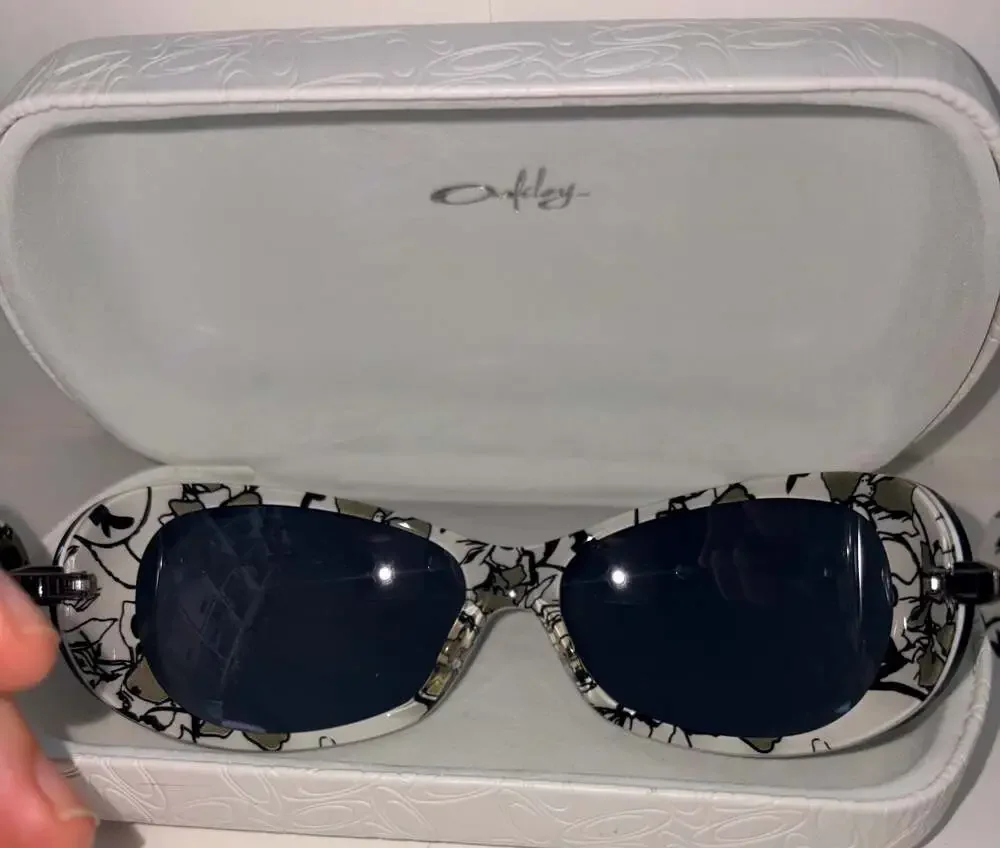 Y2K Oakley Dangerous Black and White Floral Sunglasses with Case